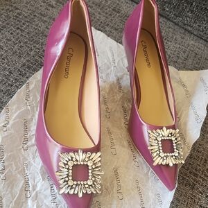 Pink Heels with Ornate Gold Embellishment .  Shoes For Women C. PARAVANO